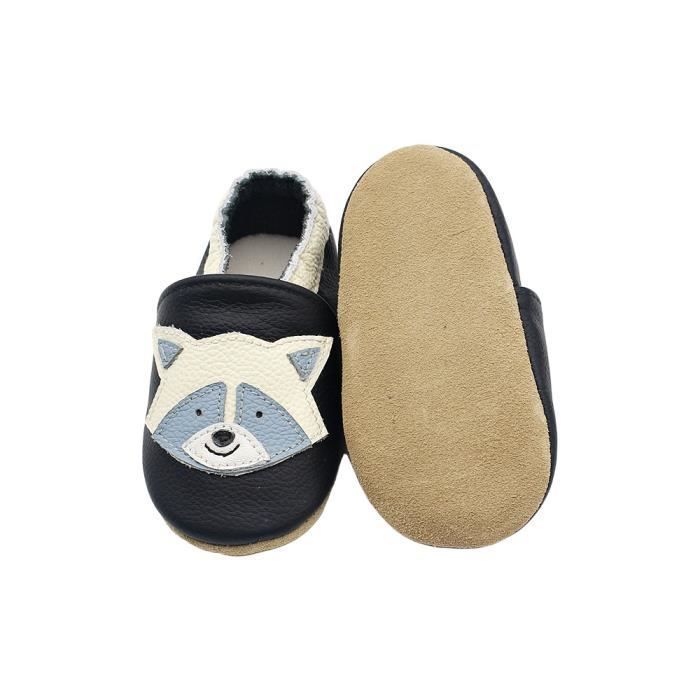 Pantufas de couro macio INSFITY para bebês - Pretas - Primeiros passos para meninos e meninas