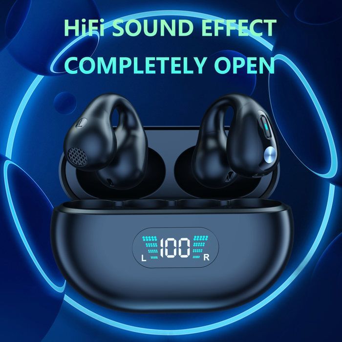 RNCYN Q80 Knochenleitungskopfhörer – Spezieller Ohrclip – Bluetooth 5.3 – Digitales LED-Display