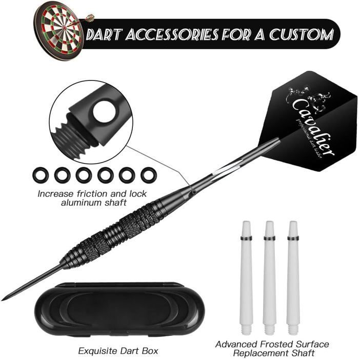 Fléchettes Pointe Acier 23g/24g,3/6 Fléchettes avec Pointe en Acier Noir,Set de Fléchettes Pointes Acier avec Ailettes,Arbres