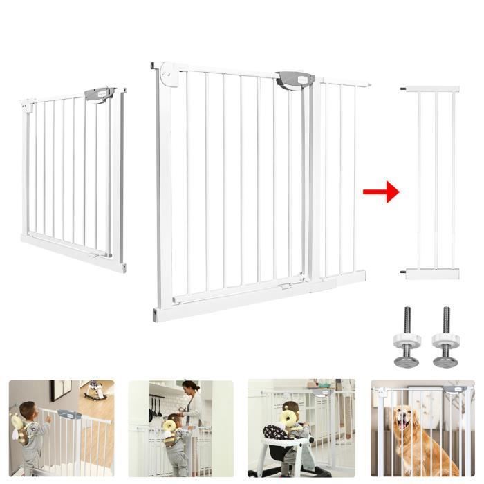 Aufun Safety Gate for Doors and Stairs, Pressure Mounting, For Spaces 105-115cm, for Pets, Babies and Children - White