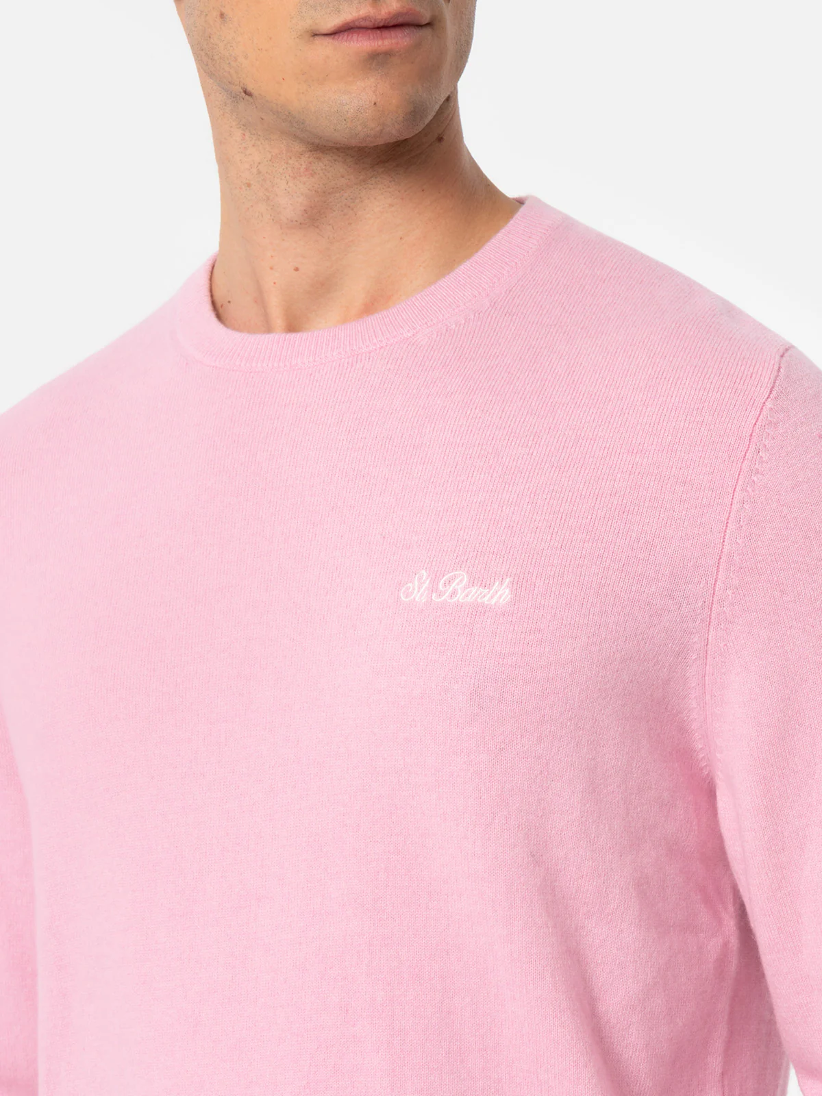 Pull à col rond en cachemire mélangé rose pour homme Regent