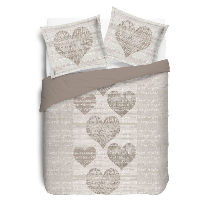 VISION Alice Bettwäsche-Set – 100 % Baumwolle – 1 Bettbezug (220 x 240 cm) + 2 Kissenbezüge (65 x 65 cm) – Beige und Weiß