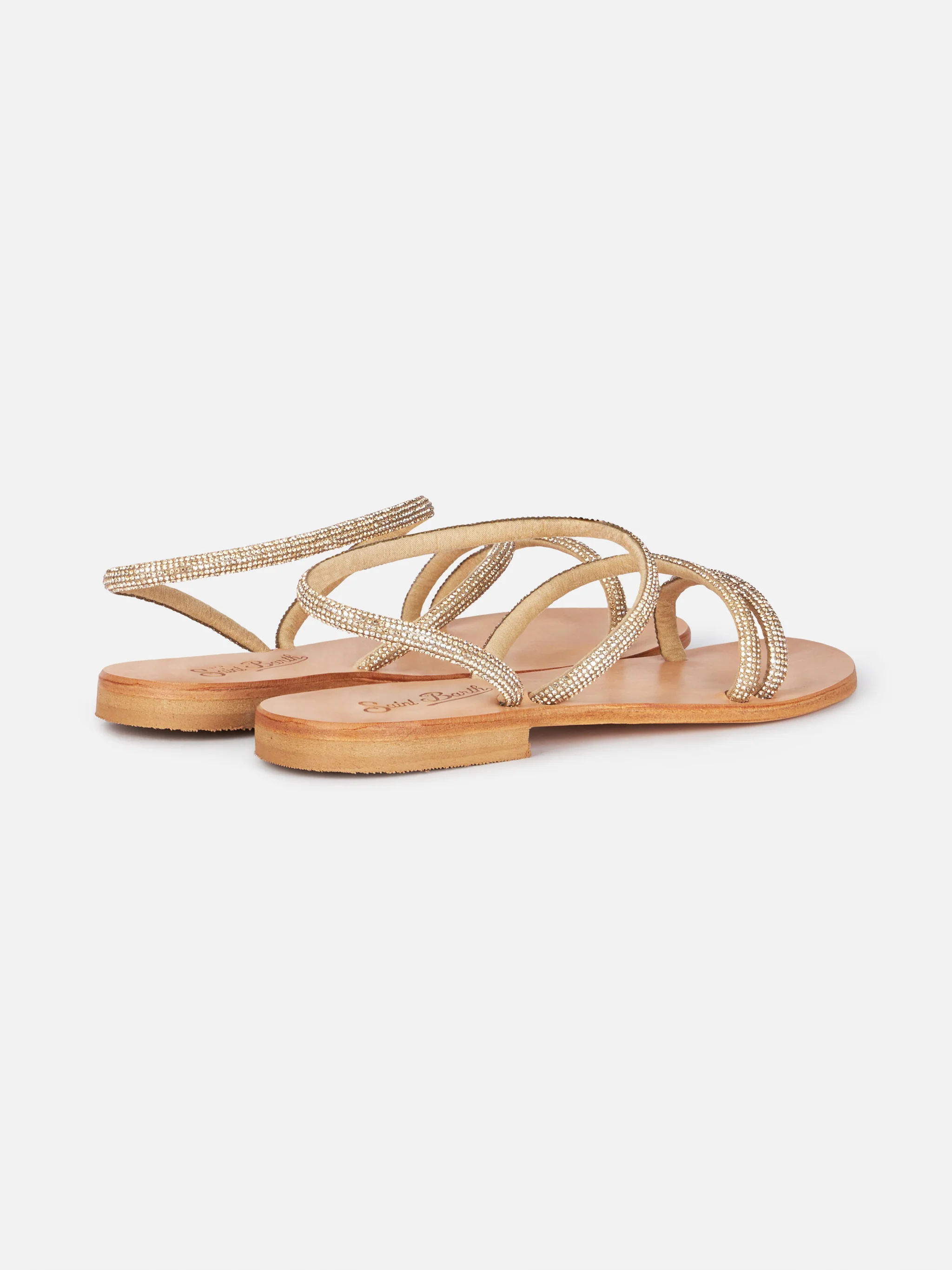 Cora lage sandalen met gouden strasssteentjes