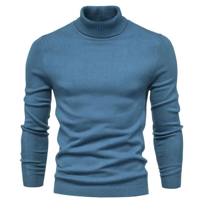 Men's Sweater - Winter Knit - Turtleneck - Warm - Blue