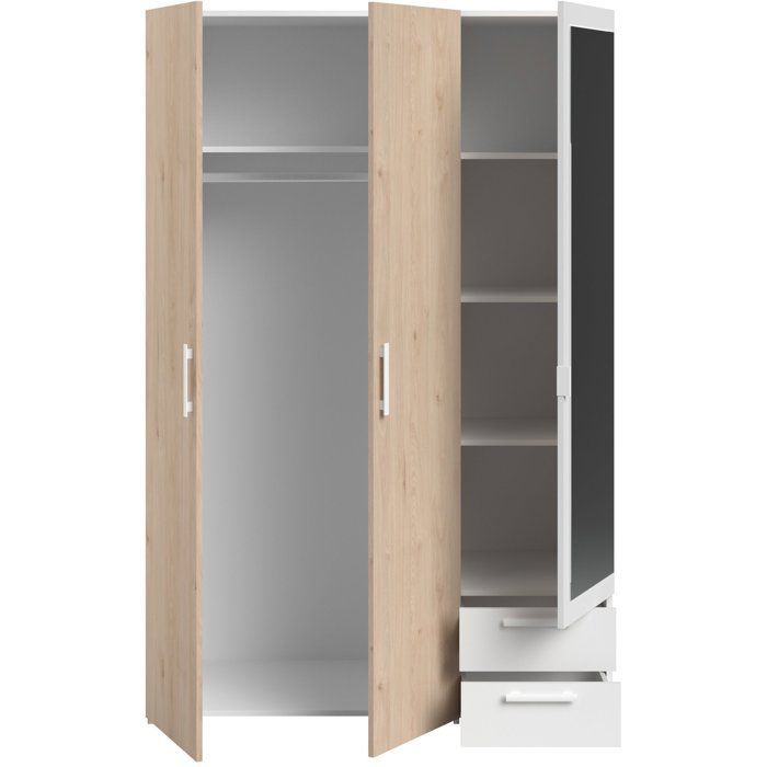 Armoire VARIA - Panneaux de particules revêtu papier - Décor chêne et blanc - 3 portes - L 120,3 x P 5,7 x H 185 cm