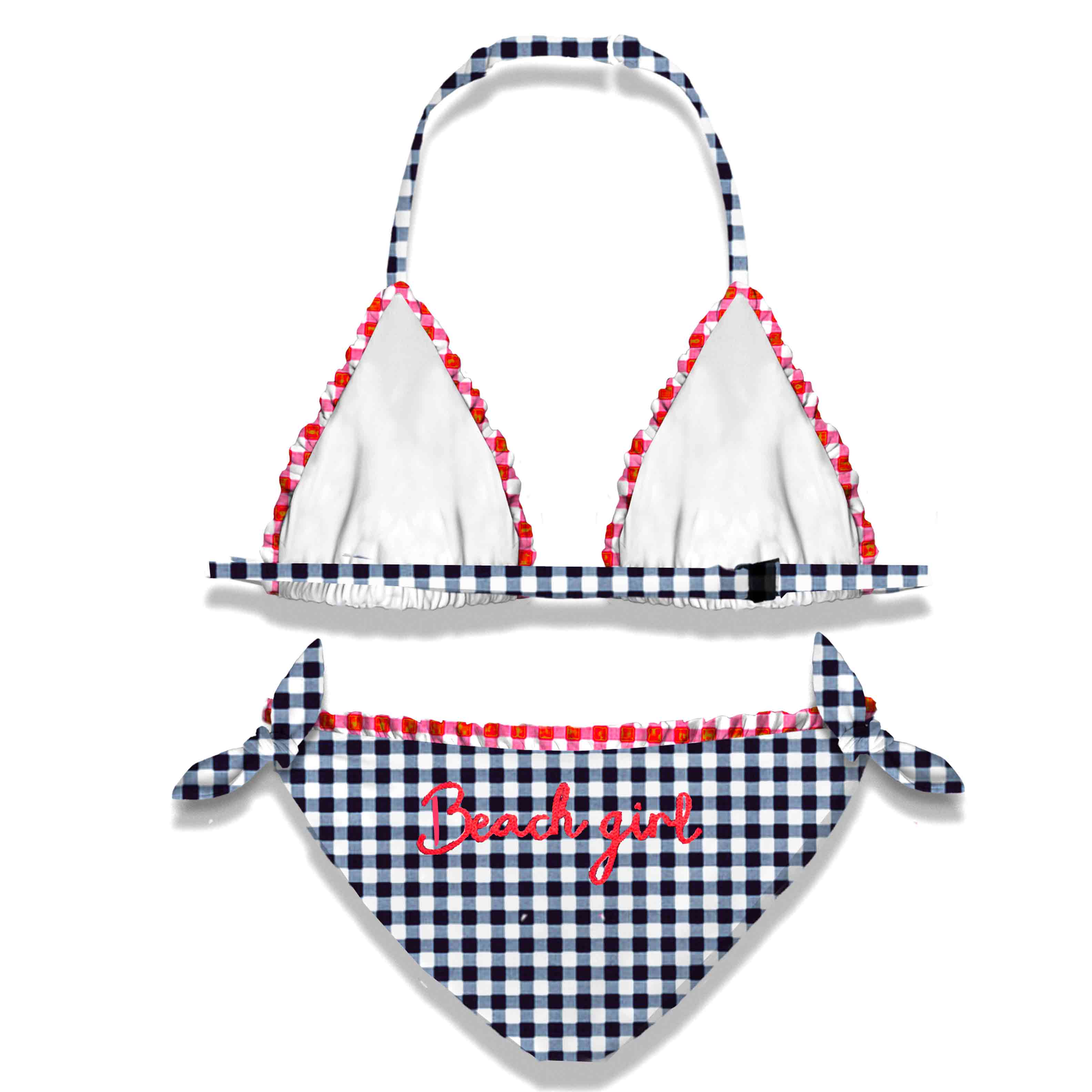 Djevojački karirani bikini s vezom