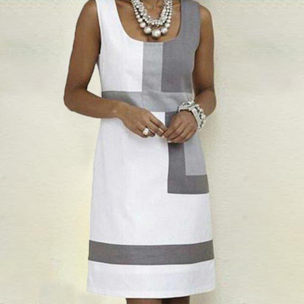 Abito casual a righe bianche da donna, ampio senza maniche, abito estivo con scollo a O da donna, mini abiti a trapezio da donna, vestiti da donna