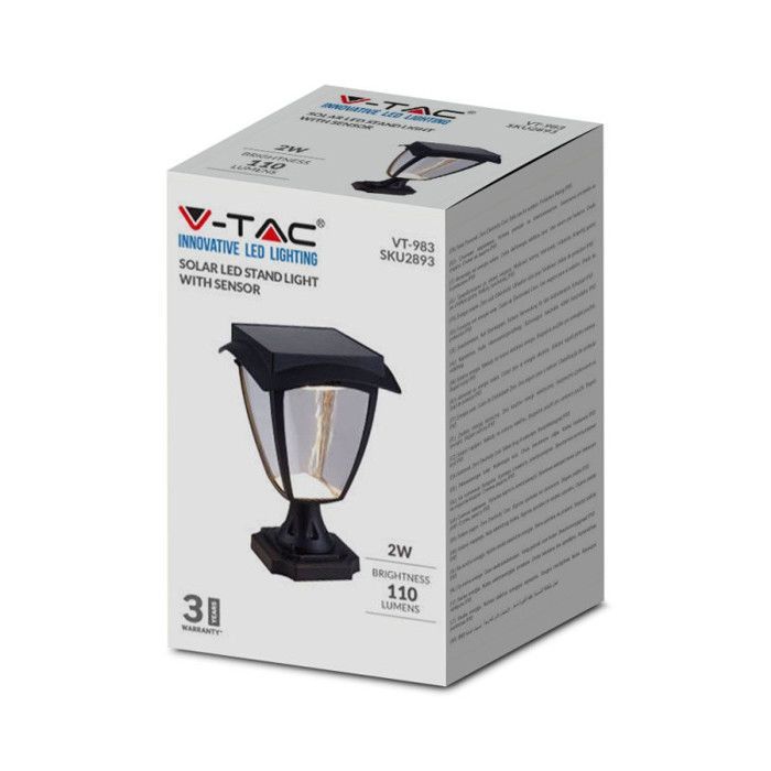 Farola solar exterior - V-TAC - VT-983 - 2,00 W - Detector de movimiento - IP65