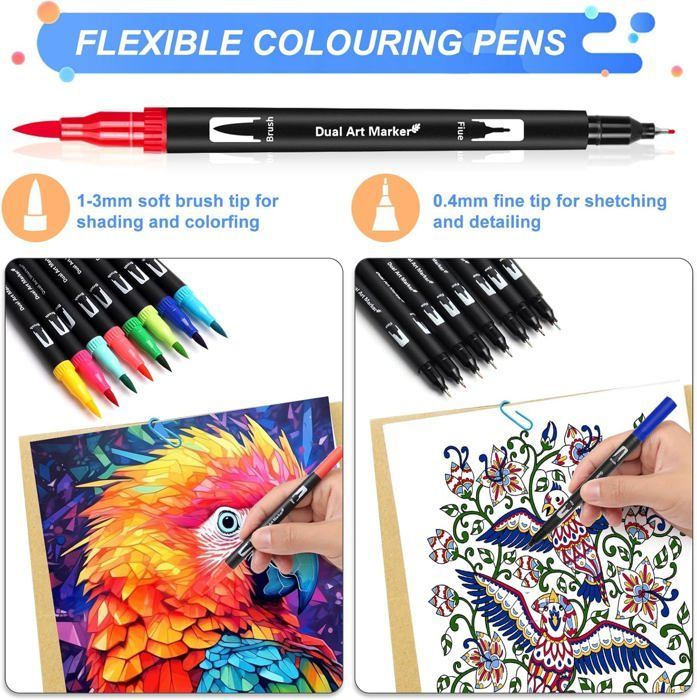 144 pennarelli acquerellabili colorati, a doppia punta fine e a pennello per bambini, pennarelli acquerellabili per disegnare