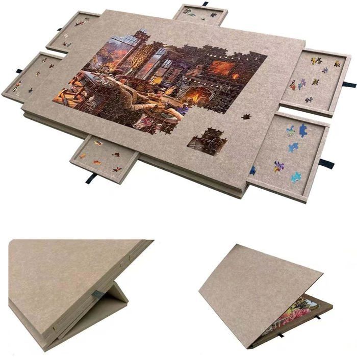 Planche de Puzzle Portable, Table avec Support Réglable, avec Couvercle Et 6 Tiroirs de Tri, pour Jusqu'à 1000 Pièces,Marron