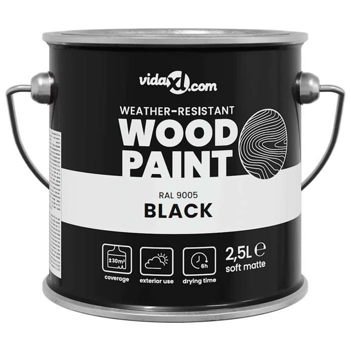 Exterior wood paint - vidaXL - Black - 16.5 x 16.5 x 16 cm - Quick drying - Low odor - Water resistant