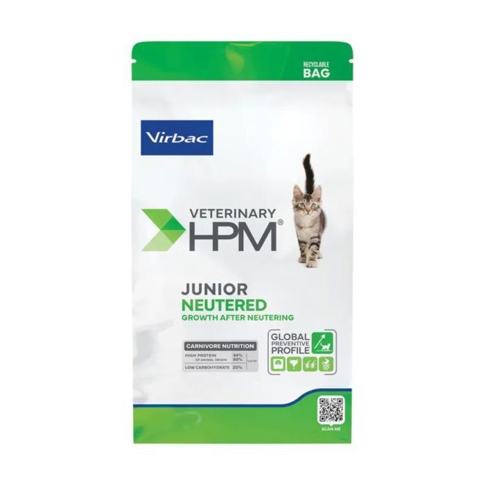 Virbac Veterinary HPM Alimento per gatti giovani sterilizzati - 3 kg - A basso contenuto di carboidrati - Ricco di proteine