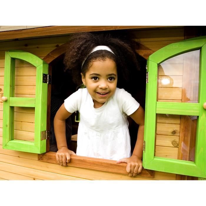 AXI Alex Wooden Playhouse for Children | Outdoor Play House with Veranda and Goal | Brown & Green