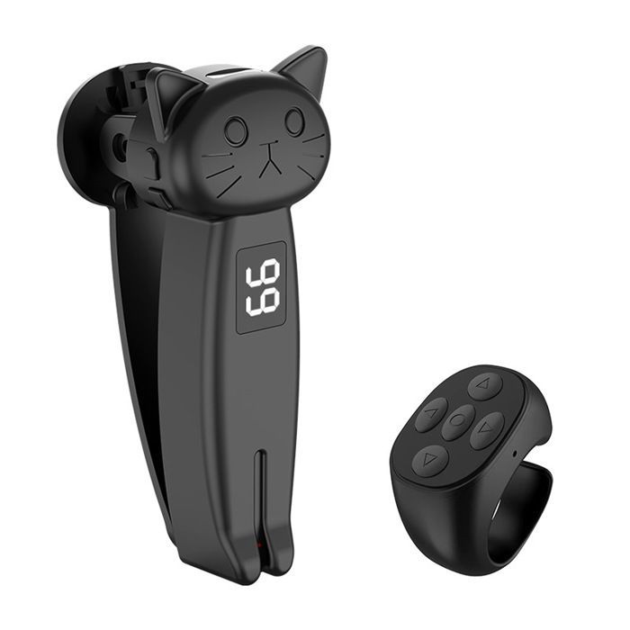 Schwarze Bluetooth-Fernbedienung zum Umblättern von Seiten für E-Reader, Smartphones und Tablets mit Clip, Digitalanzeige und Steuerring