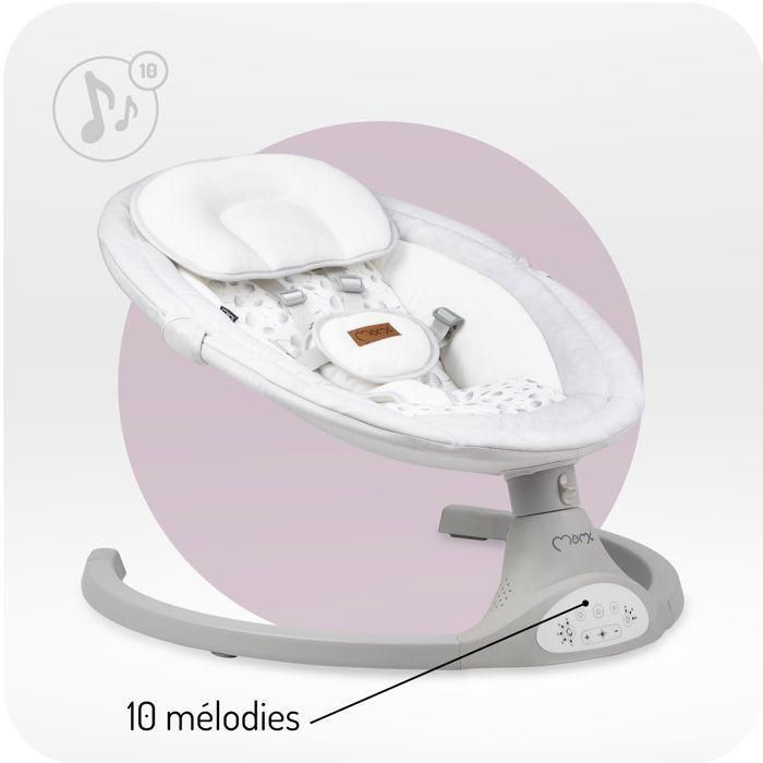 MoMi KENANI – Balancelle Bébé Électrique – Bluetooth – Télécommande – Moustiquaire – 5 Vitesses – Gris Clair