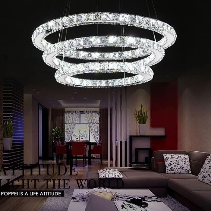 Lustre LED - AUFUN - 72 W - Design Moderne - 3 Anneaux - Blanc Froid - Réglable en Hauteur