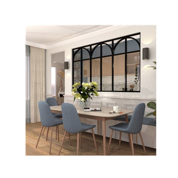 Verrière d'intérieur en aluminium - 6 vitrages avec traverses et arches - Noir - 207 x 123 cm