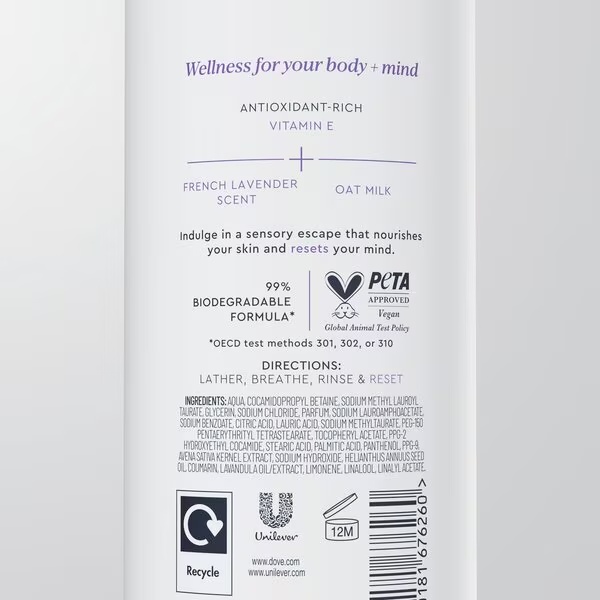Dove gel za tuširanje tijela i uma s mirisom lavande i zobi 350 ml