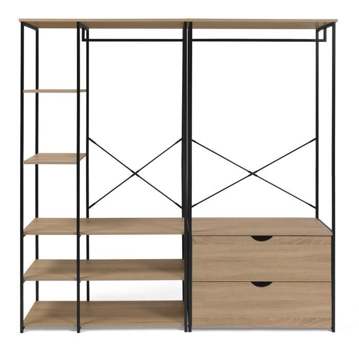 IDMARKET Dressing modulable double penderie étagères et 2 tiroirs DETROIT design industriel