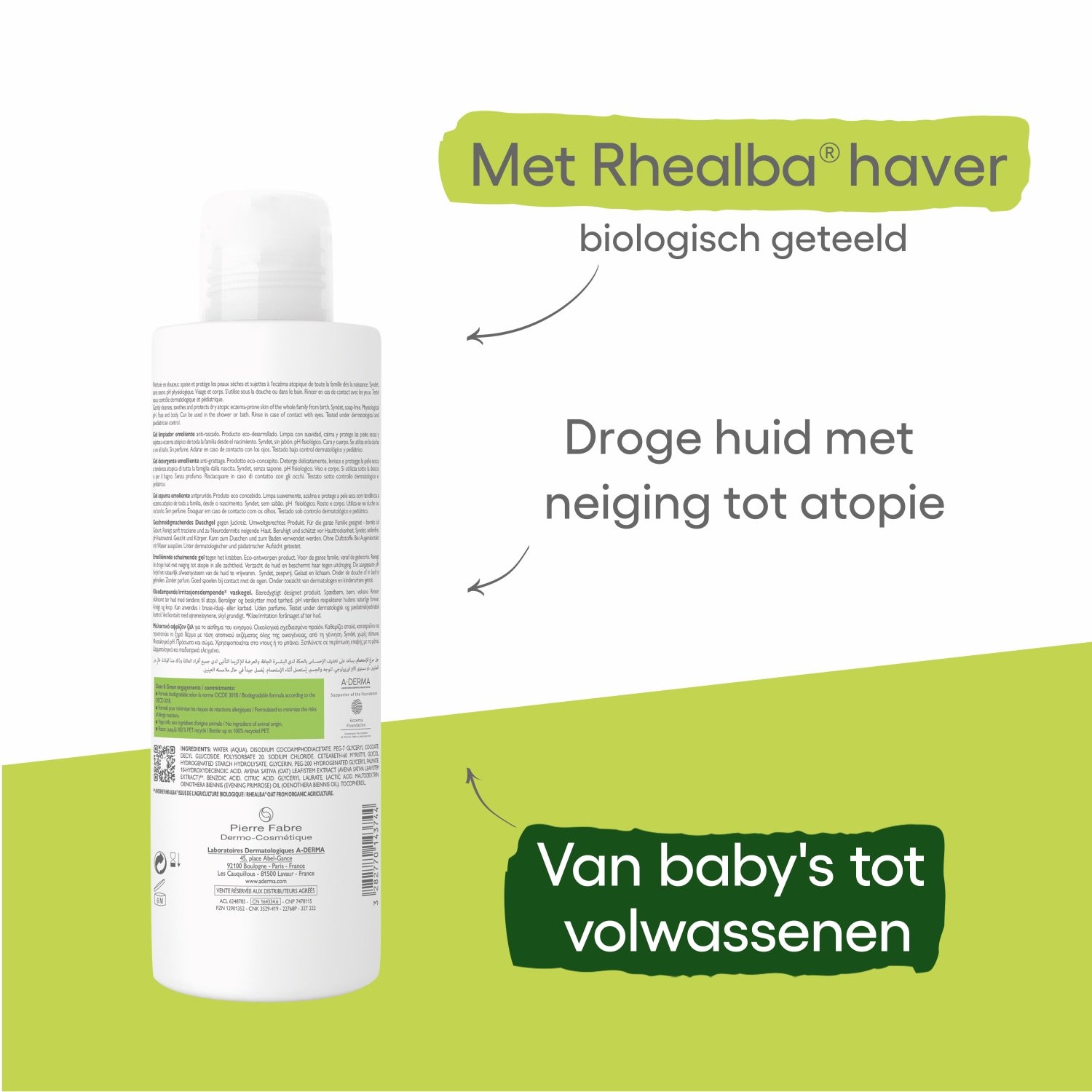 A-DERMA Exomega Control dušo želė, maitinamoji putojanti gelio dalis – 500 ml