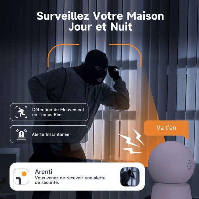 Cámara de seguridad WiFi para interiores ARENTI 3K/5MP, cámaras WiFi de 2.4GHz/5GHz, visión nocturna, cámara para el hogar de 355°, seguimiento automático.