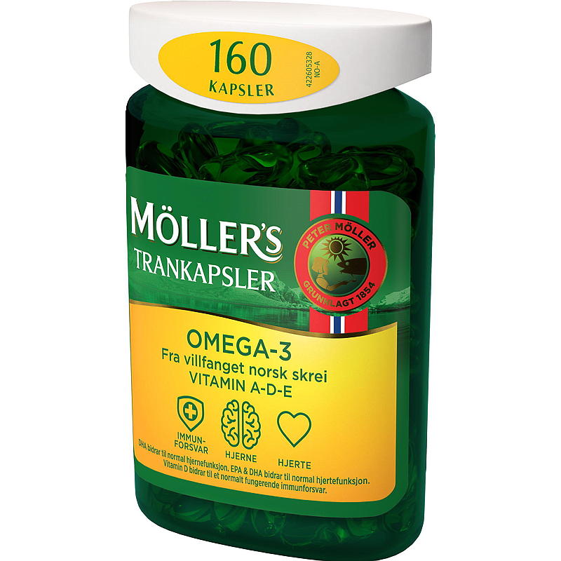 Cápsulas de aceite de hígado de bacalao Omega-3 de Möller's, 160 unidades.