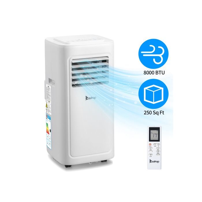 Condizionatore d'aria portatile da 8000 BTU - Timer 24 ore - Telecomando e controllo tramite app intelligente