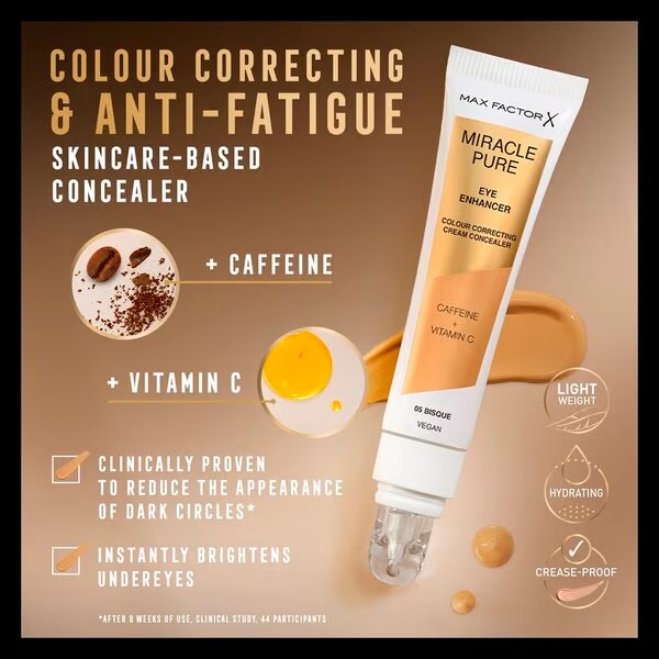 „Max Factor Miracle Pure“ kreminis maskuoklis, 03 Peach, paakių maskuoklis, 10 ml