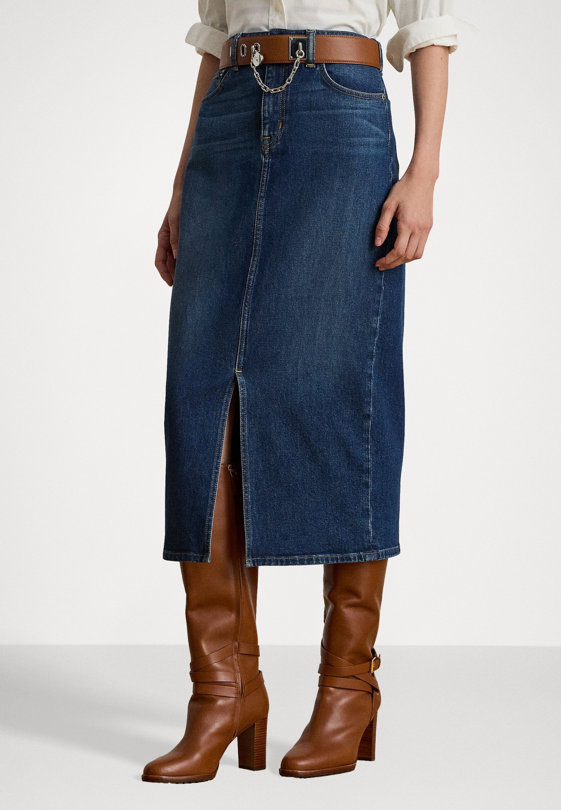 Lauren Ralph Lauren Petite DENIM MIDI SKIRT - Ceruzková sukňa - black