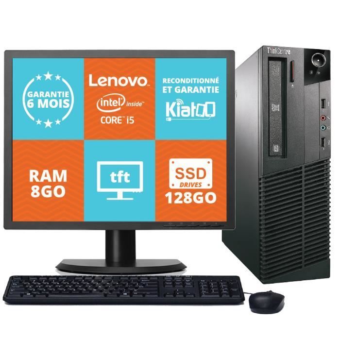 Lenovo ThinkCentre M90 desktopcomputer, Core i5, 8 GB RAM, 128 GB SSD-harde schijf, 19-inch monitor, Windows 7, gereviseerde pc