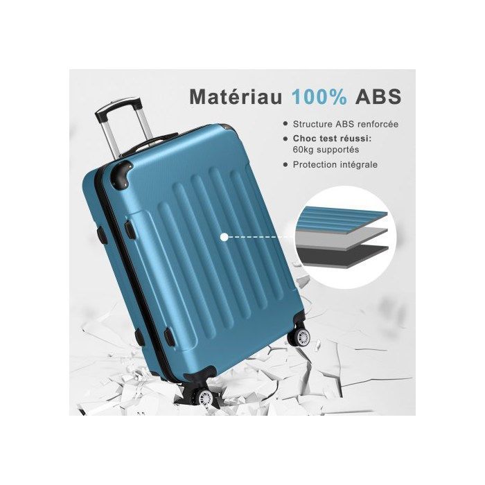 ALIGHTUP - Juego de 4 maletas portátiles 4 en 1 de ABS con ruedas - 3 maletas + 1 neceser - Azul