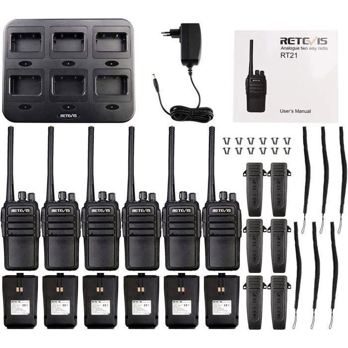 Walkie Talkie Retevis RT21 de largo alcance, profesional, VOX, 16 canales, radio bidireccional recargable para rescate (6 unidades)