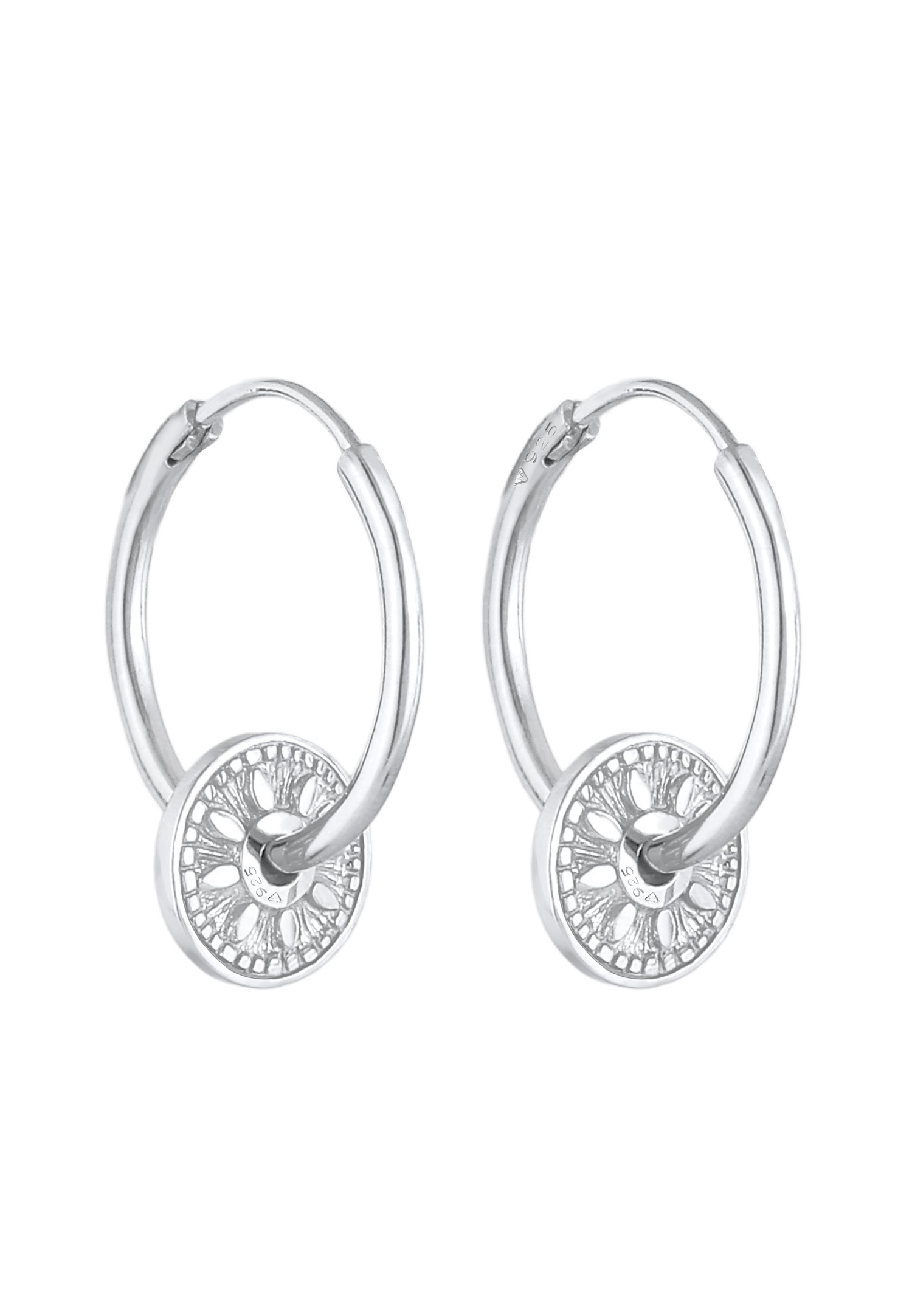 Elli Pendentif créole pour femme Pièce de monnaie soleil antique en 925/1000 argent massif
