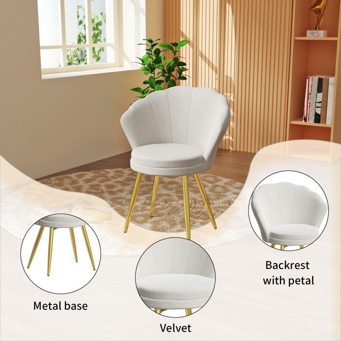 Poltronas e cadeiras - XUANYU - Cadeira estofada em formato de flor - Para sala de estar e sala de jantar - Branca