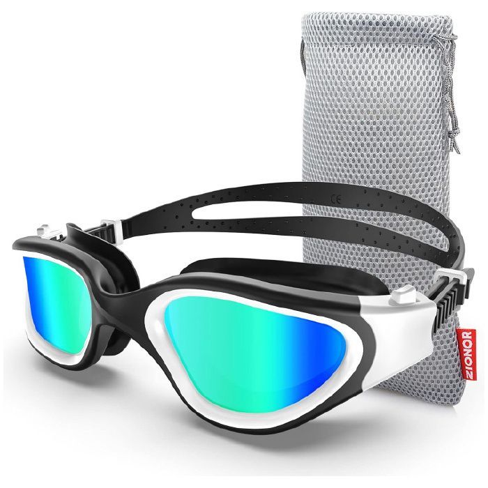 Polarized swimming goggles for men and women, anti-fog, 100% UV protection, diving goggles - White