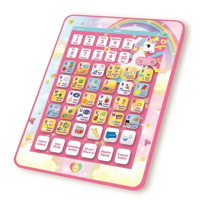 LEXIBOOK - Unicorn Bilingual Educational Tablet - French, English - Bilingual Educational Alphabet Book