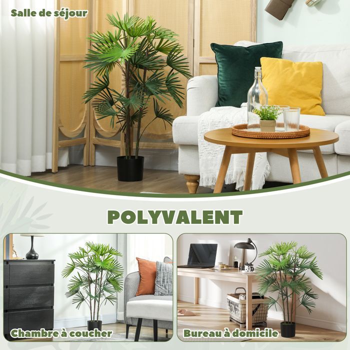 Planta artificial de interior - HOMCOM - maceta de plástico y flocado, 24 hojas de PE - 90 cm - verde
