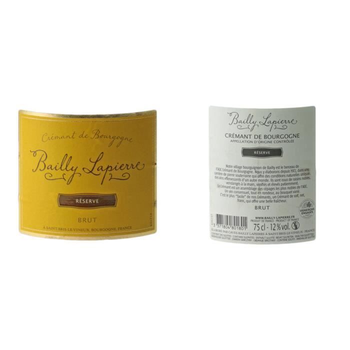 Crémant de Bourgogne Brut Réserve Blanc. Lote de 6x75cl. Las bodegas Bailly Lapierre. Vino espumoso AOC Blanc de Bourgogne.
