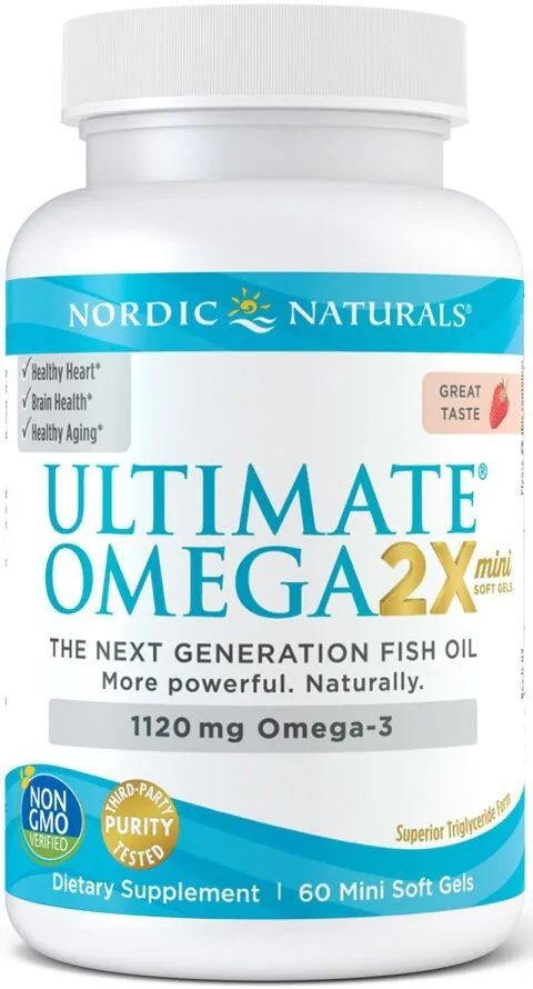Nordic Naturals Ultimate Omega 2x Mini 1120 mg, Smak truskawkowy, Kapsułki