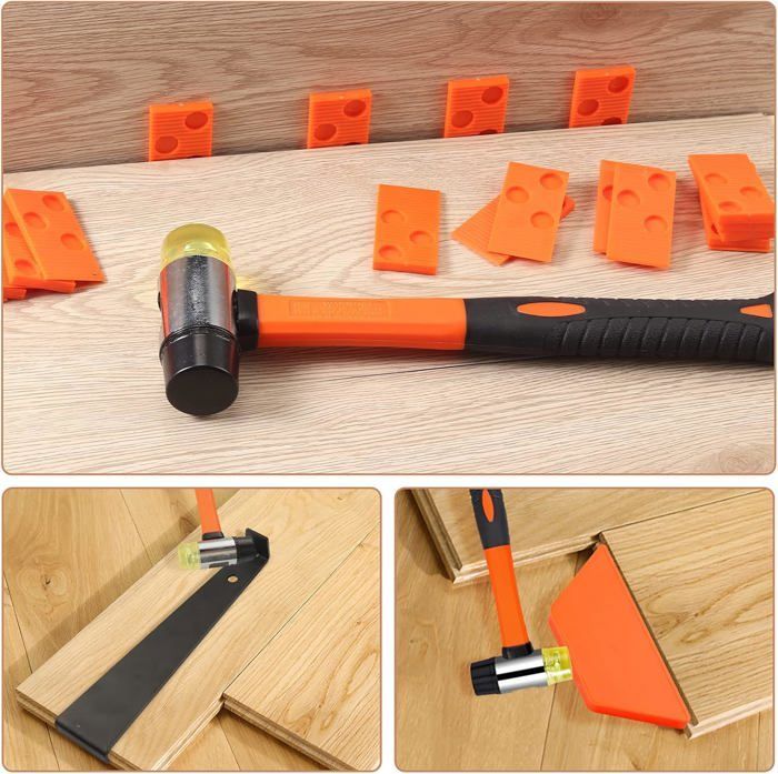Kit d'Installation pour Sol Stratifié,Kit Pose Parquet Stratifié avec 60 Entretoises Bloc de Frappe, Barre de Traction Robuste