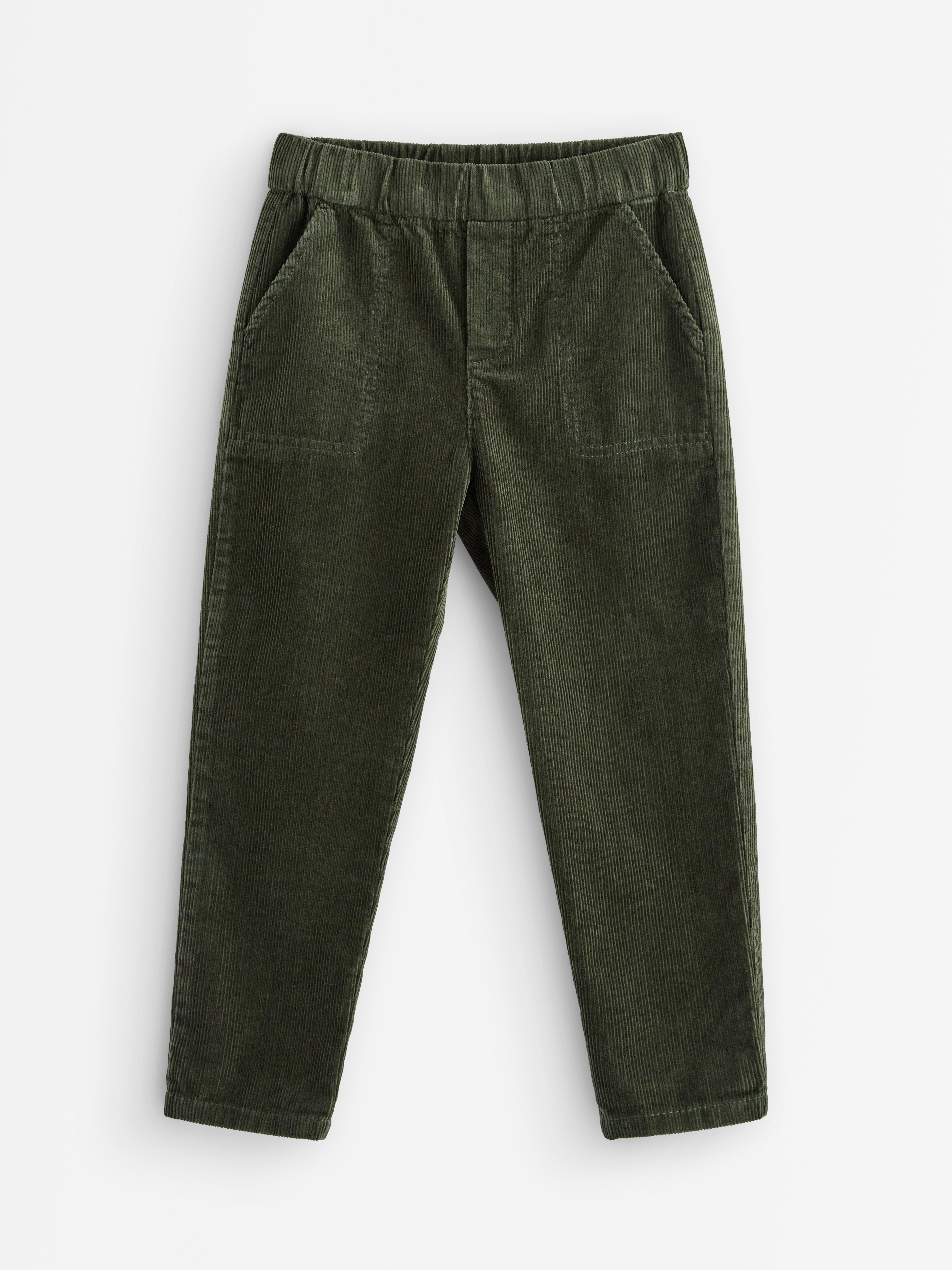 Pantaloni din catifea reiată verde kaki închis