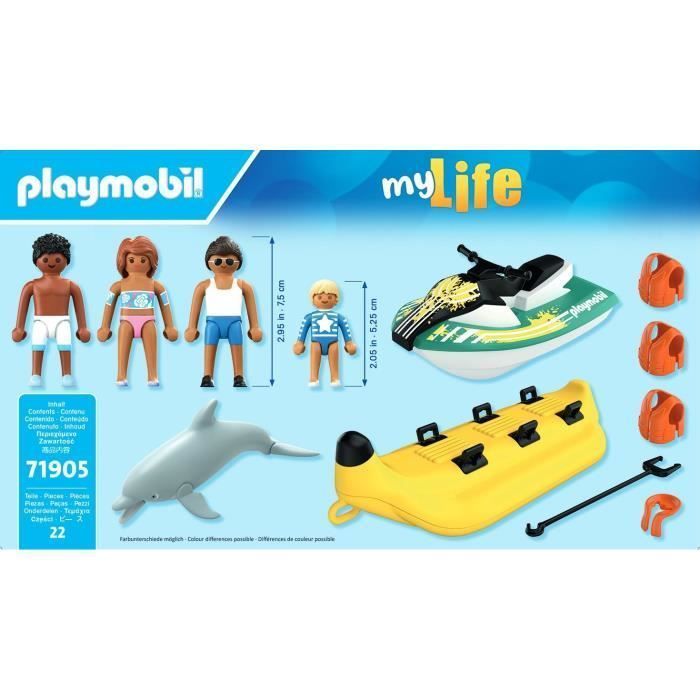 Playmobil 71905 Scooter des mers, banane tractée & 4 personnages, My Life Vacances à la plage, 22 pièces, dès 4 ans