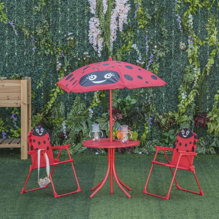 Outsunny - Ensemble salon de jardin enfant - métal - 50x50x46cm - Rouge