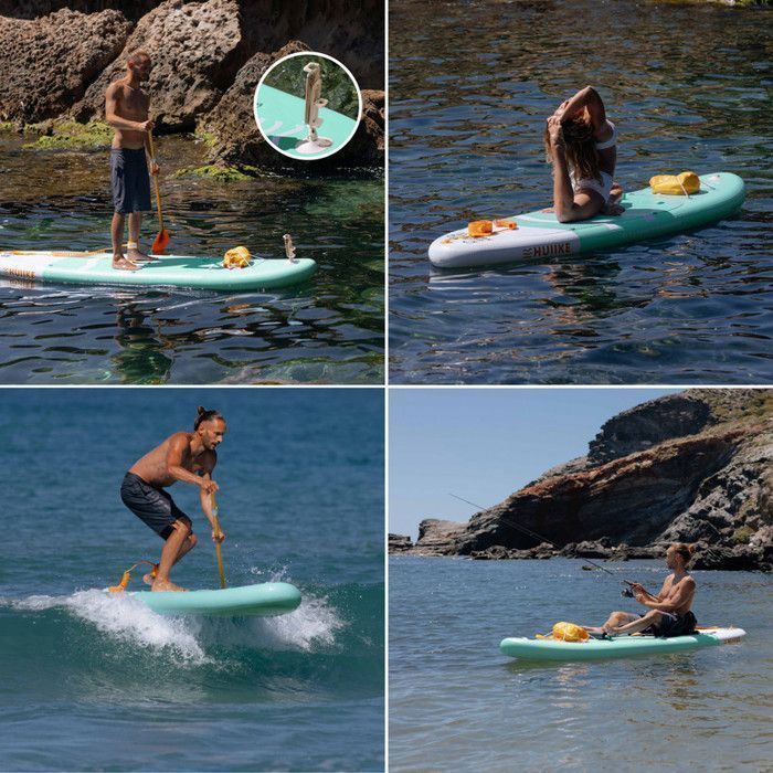 Green Inflatable Adult Paddleboard with Quality Accessories - HUIIKE - Stand Up Paddleboard with Double Paddle and Kayak Seat