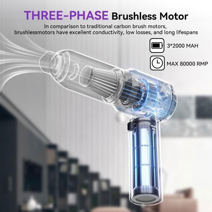 Aspiradora de mano ACELIFE de 18000 Pa, potente aspiradora inalámbrica para coche con 3 velocidades, 80 000 RPM, para PC, hogar, coche, oficina y sofá.