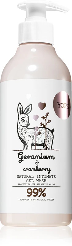 Yope intymios higienos gelis su pelargonijomis ir spanguolėmis