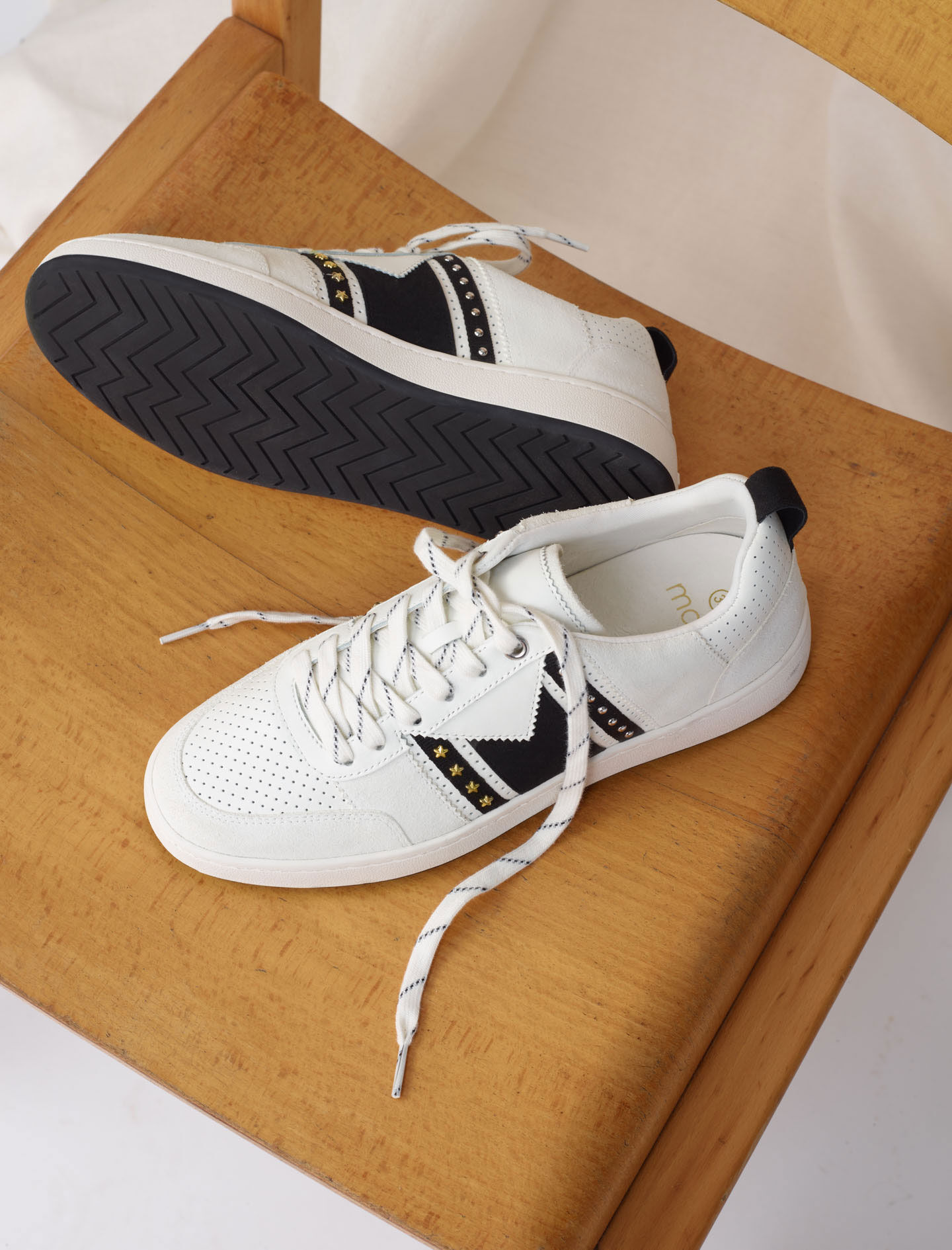Tweekleurige leren sneakers - Zwart / Wit