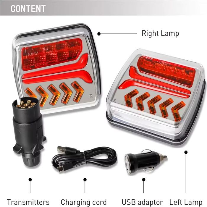 Luci posteriori magnetiche wireless - IP65 - Per rimorchio, roulotte, camper, camion - Luce freno, indicatore di direzione, luce di posizione -