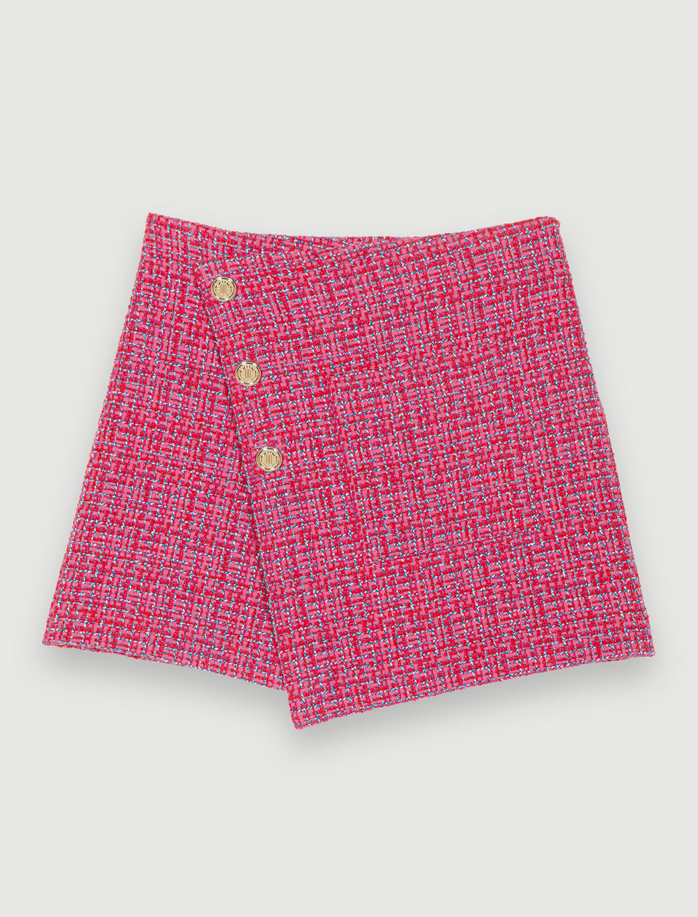 Fustă petrecută din tweed - Fuchsia