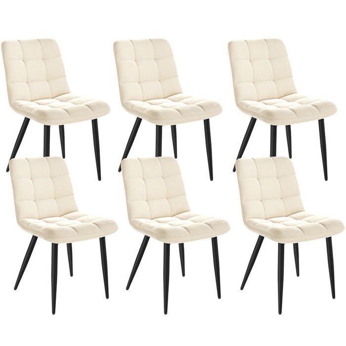 Set van 6 HavenlyHome eetkamerstoelen, beige fluwelen bekleding, ergonomisch ontwerp, metalen poten.